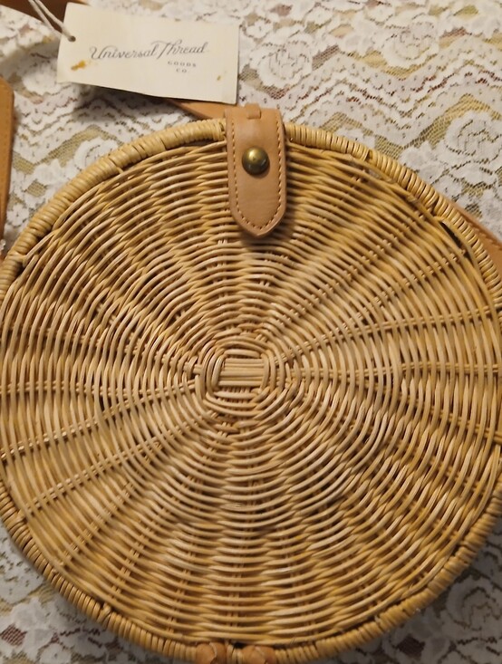 Universal Thread Handbags - NWT Universal Thread Natural Woven Round Crossbody Bag with Leather Strap